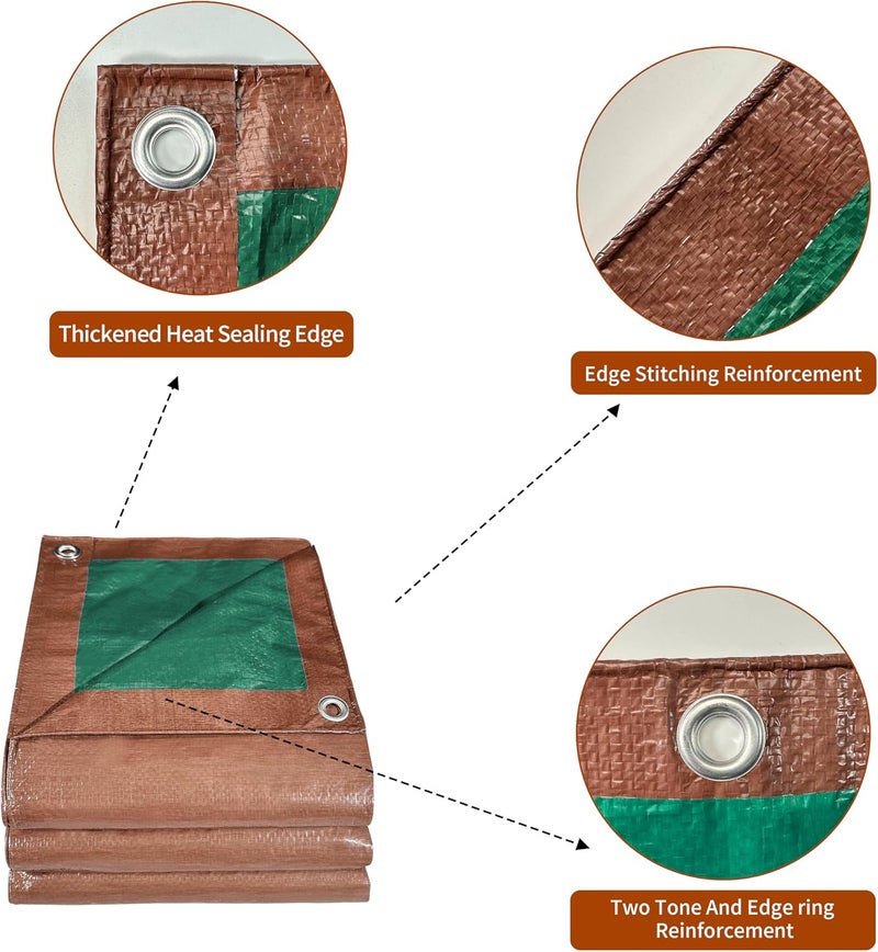MVPNET Tarp 5x7 ft 100% Waterproof 7mil Durable Grommets and Reinforced Edges,Uv Resistant,Green/Brown Tarp,Emergency Rain Shelter,Outdoor Cover and Camping Use -by - Image 2